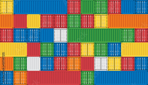 Vector of colorful cargo shipping containers for freight transport and global logistics.