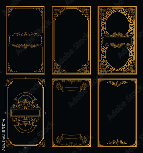 Vintage set retro cards. Template greeting card wedding invitation. Line calligraphic frames