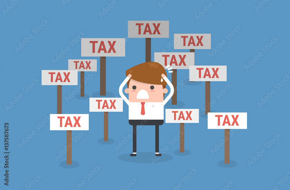 Cartoon businessman and tax Cartoon businessman and tax