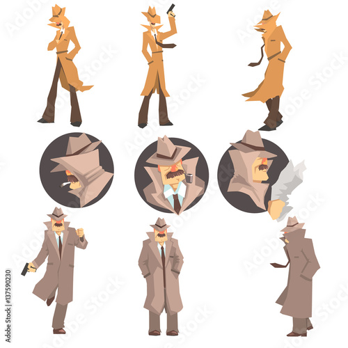 Police Detective And Private Investigator At Work Investigating And Solving Crimes Set Of Undercover Portraits