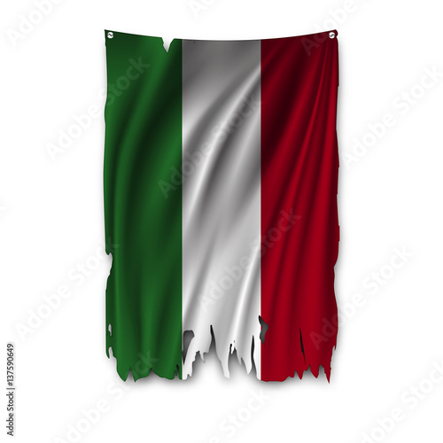 Torn by the wind national flag of Hungary. Ragged. The wavy fabric on white background. Realistic vector illustration.