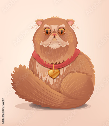 Fat cat character with flat snout. Vector flat cartoon illustration