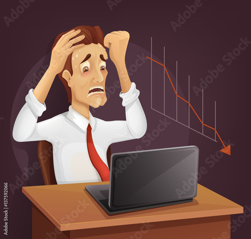 Unsuccessful office worker character. Vector flat cartoon illustration