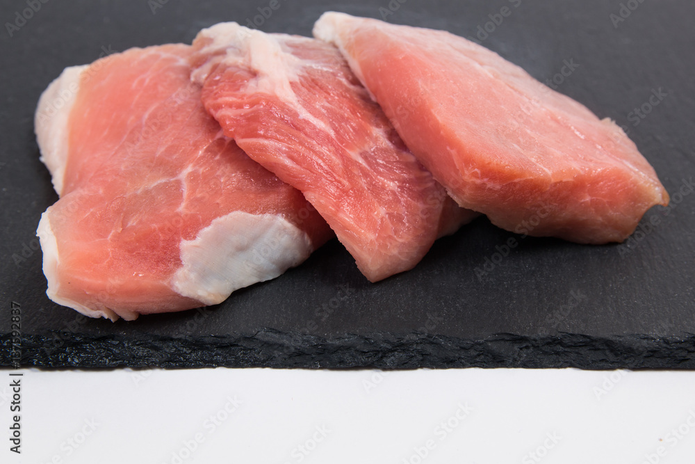raw meat of pork on a dark background raw meat of pork on a dark background