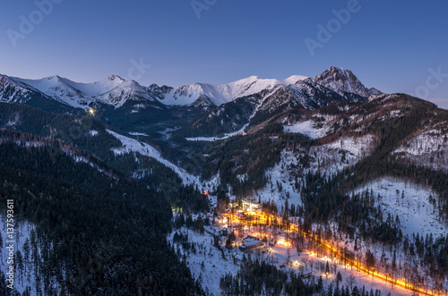 Winter Tatra mountains, Kuznice in the night
