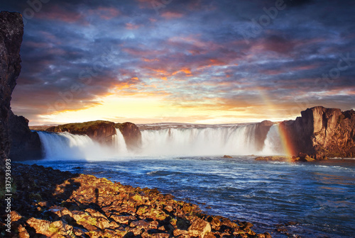 Godafoss waterfall at sunset. Beauty world. Iceland  Europe