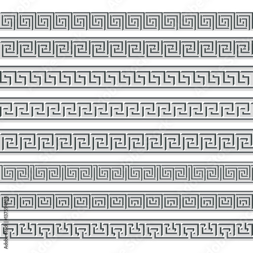 Set of the 3D volume vector Greek ornament isolated on a white background for graphic design.