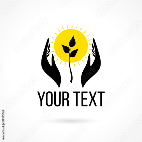 logo with hands sun and plant