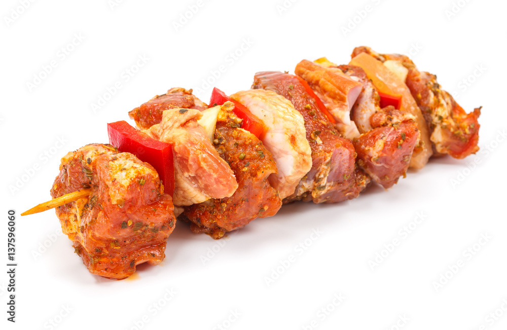 Marinated pork and ham kebab stick