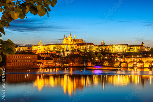 Saint Vitus Cathedral and Charles bridge on evening light, Prague, Czech Republic