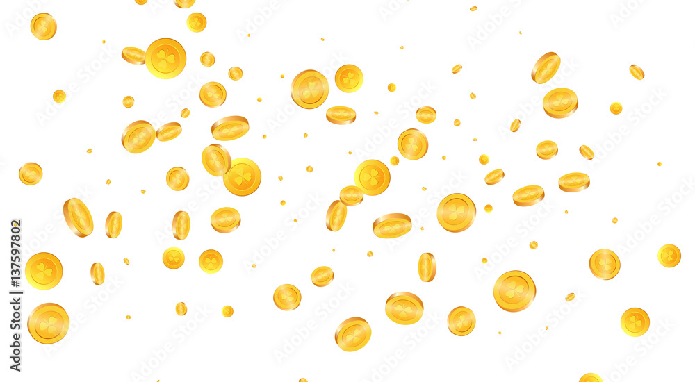 Gold coins banner for St. Patrick`s Day. Saint Patrick`s Day vector coins. Gold coins banner for St. Patrick`s Day. Saint Patrick`s Day vector coins.