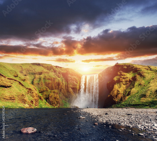 Great waterfall Skogafoss in south of Iceland