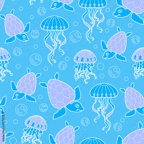 Seamless pattern with marine inhabitants