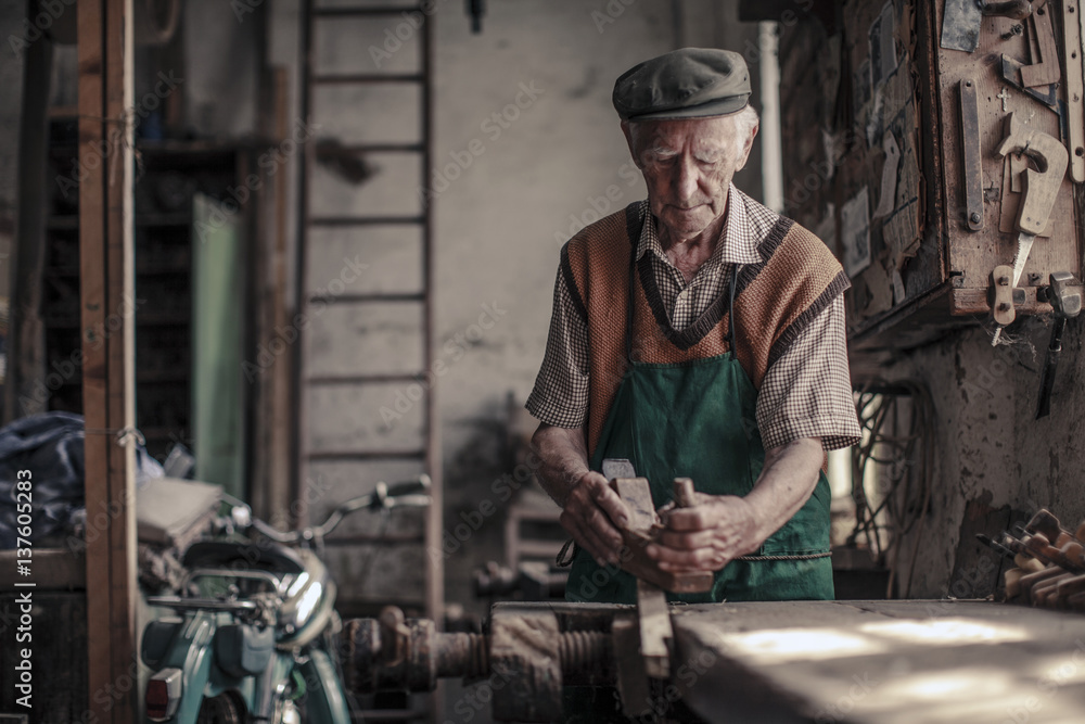 Senior carpenter in his Workshop, Karanac, Baranja, Croatia Senior carpenter in his Workshop, Karanac, Baranja, Croatia