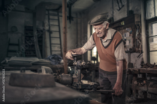Senior carpenter in his workshop, Karanac, Baranja, Croatia