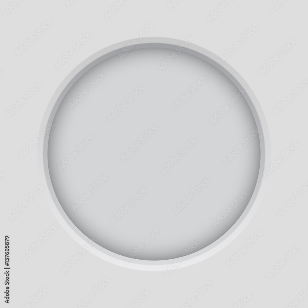 Round button. Pushed matted button on light gray background Round button. Pushed matted button on light gray background