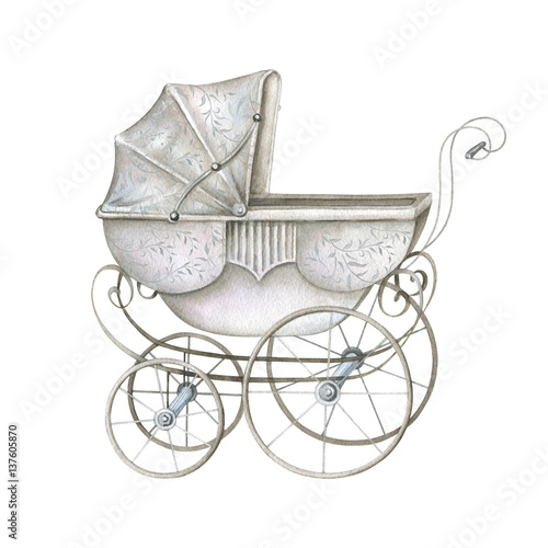 Watercolor Retro Baby Carriage