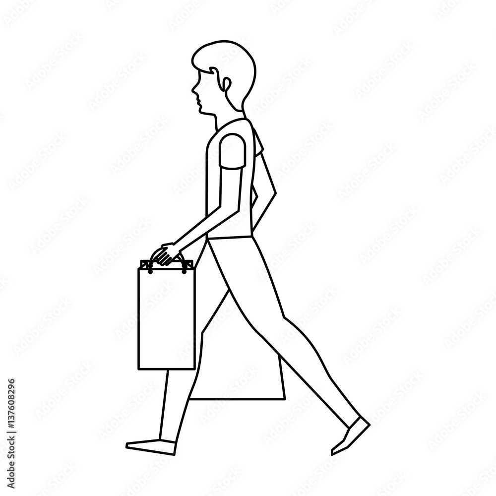 young man with shopping bag vector illustration design