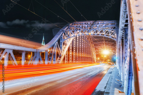 Bridge Vistula river promenade sunny winter day snow, Krakow, Po © standret