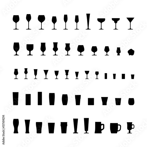 Bar glassware black silhouette icons set