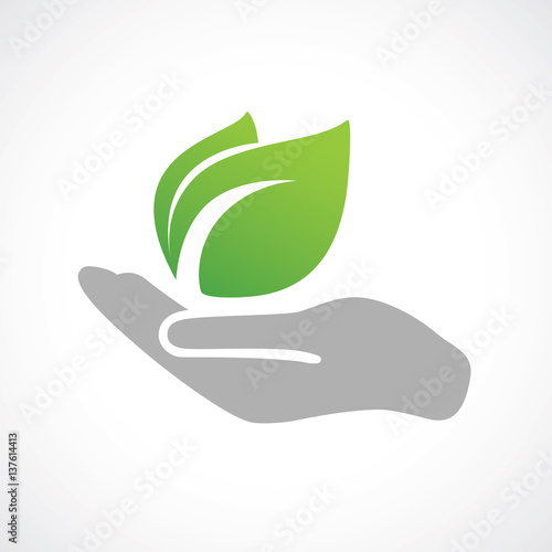Hand holding plant. Growth concept vector illustration