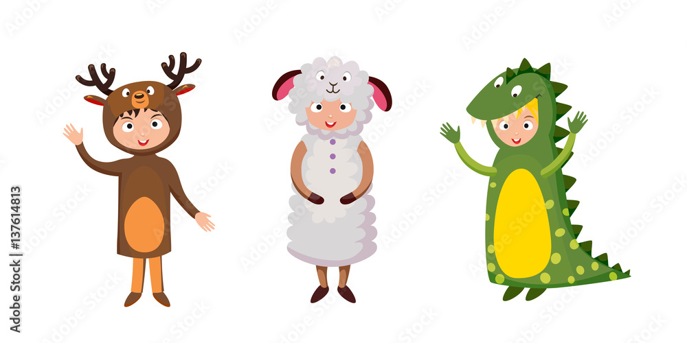 Obraz premium Kids different costumes isolated vector illustration
