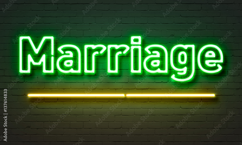 Marriage neon sign on brick wall background. Marriage neon sign on brick wall background.