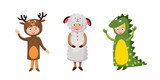 Kids different costumes isolated vector illustration