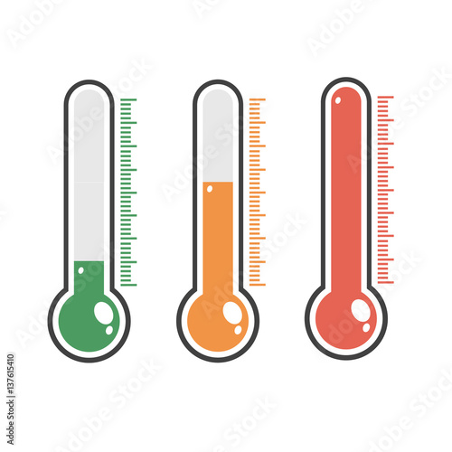 illustration of red thermometers with different levels, flat style, EPS10.