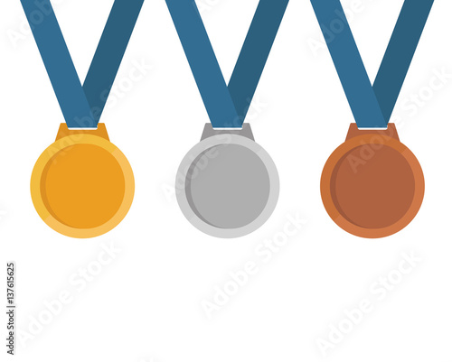 Medal vector set. Gold medal, silver medal, bronze medal. Medal icon in flat style.