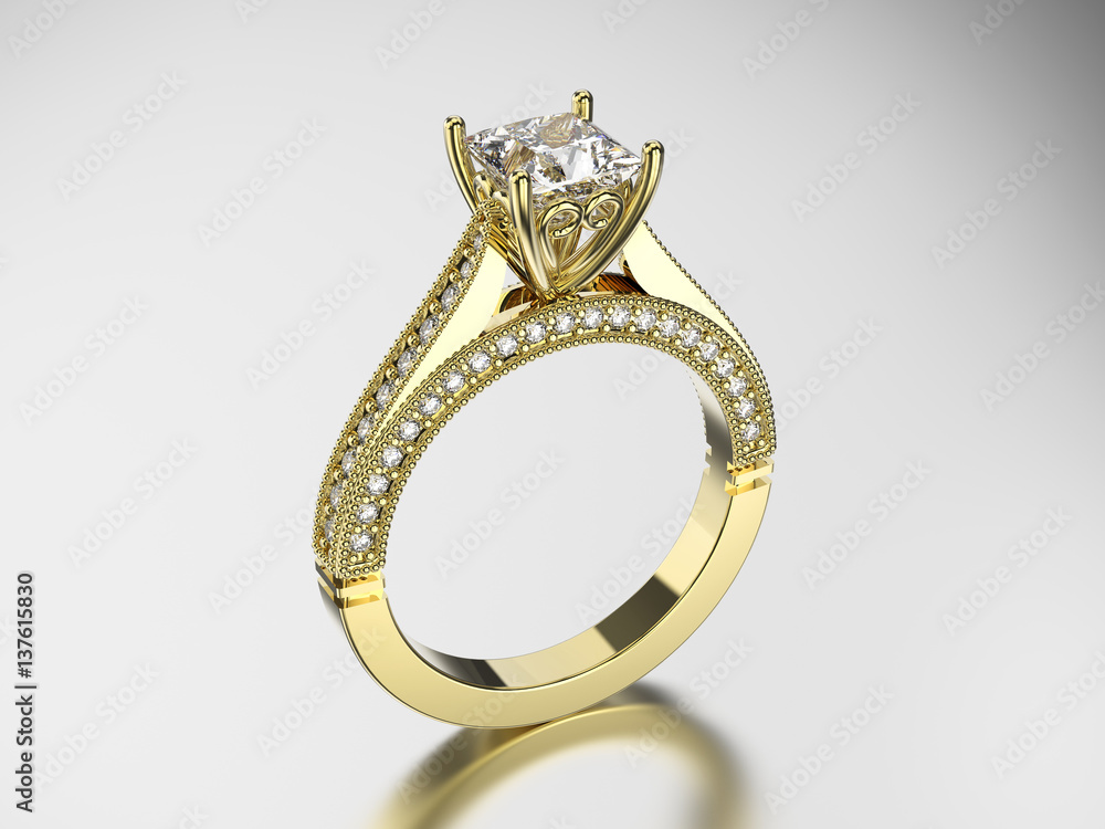 3D illustration gold ring with diamonds 3D illustration gold ring with diamonds
