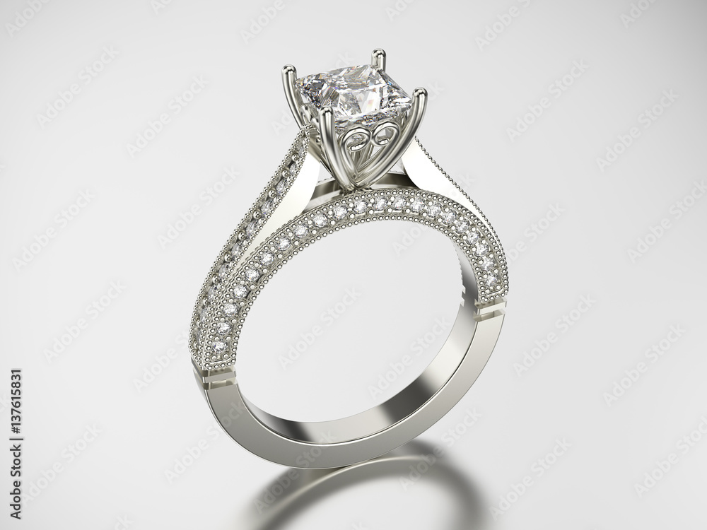 3D illustration silver ring with diamonds 3D illustration silver ring with diamonds