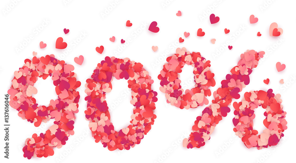 90 percent vector number made from pink and red confetti hearts 90 percent vector number made from pink and red confetti hearts