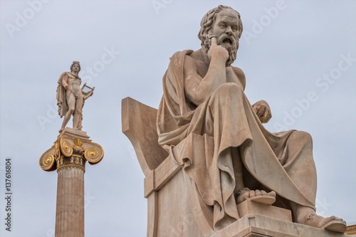 Athens, Greece - February 12, 2017: The statue of Socrates at the National Academy of Athens