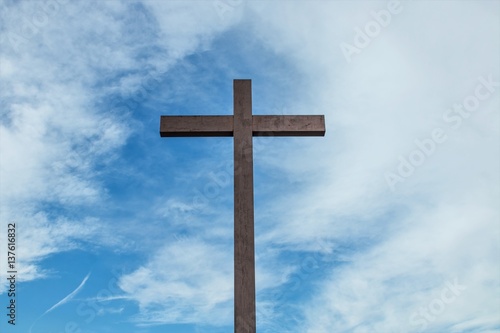 Turin (Torino), Italy - February 15, 2017: wooden cross against the blue sky