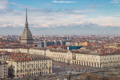 Turin  Torino   Italy - February 15  2017  View of Turin city center with landmark of Mole Antonelliana