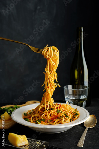 Fotografie, Obraz Pasta with fresh tomatoes and herbs