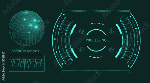 Futuristic user interface HUD tech elements for game creation or footage overlay. Sci-fi vector design set