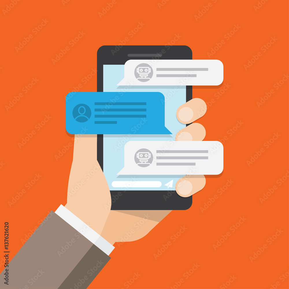 © StockVector - User chatting with chat bot in mobile application.