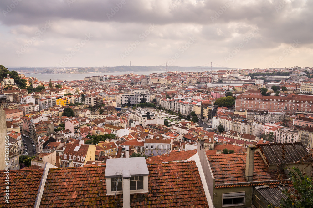 View on Skyline of Lisbon, Portugal with harbour