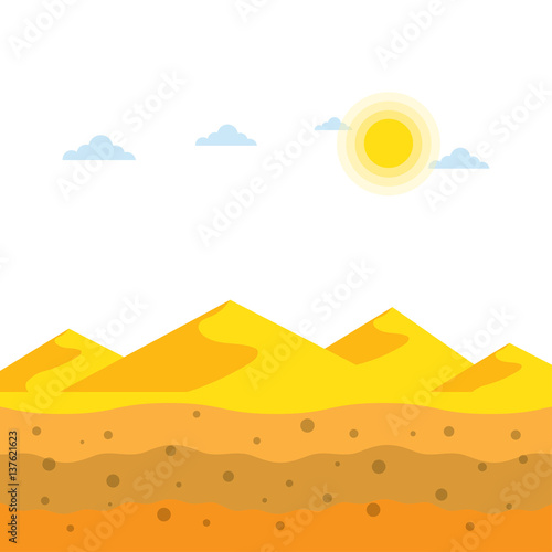 Landscape yellow sand dunes at desert, soil profiles
