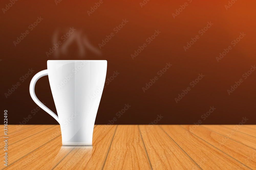 3D Cup of coffee on light wooden table 3D Cup of coffee on light wooden table