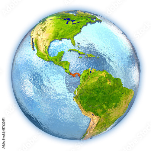Panama on isolated globe