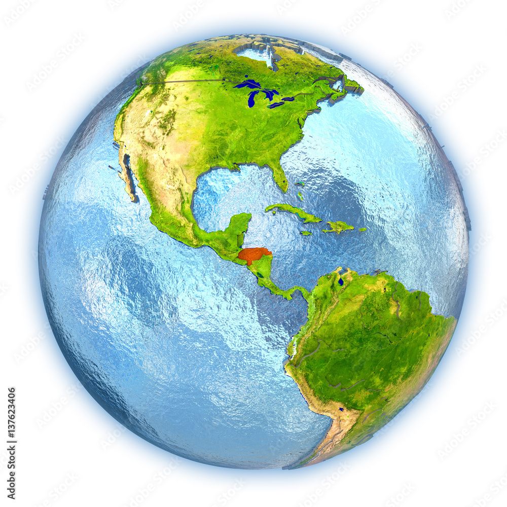 Honduras on isolated globe Honduras on isolated globe