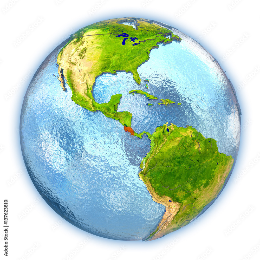 Costa Rica on isolated globe