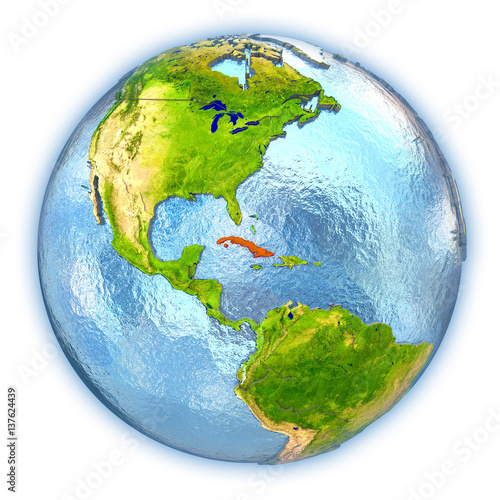 Cuba on isolated globe © harvepino