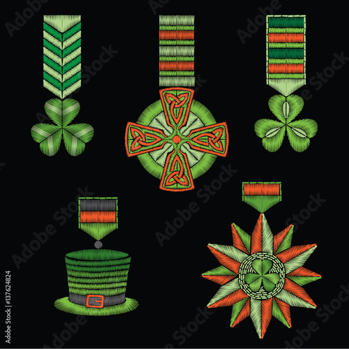 Irish symbols embroidery. St.Patrick 's Day. Vector decorative element for embroidery, patches, stickers  and badges  photo