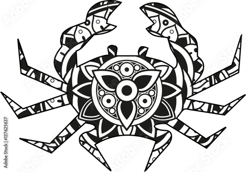 Vector illustration of a mandala crab silhouette