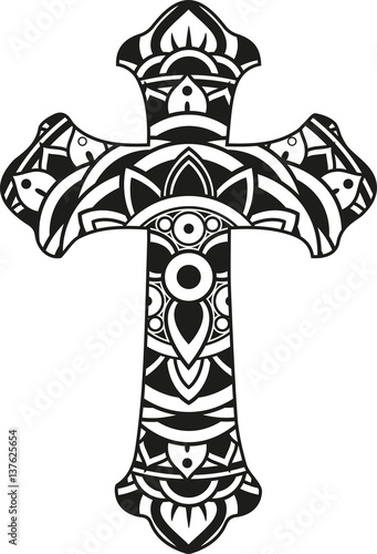 Vector illustration of a mandala cross silhouette