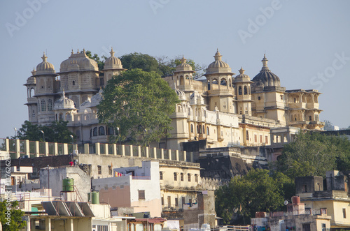 Beautiful landscape of the city on water in India Udaipur 